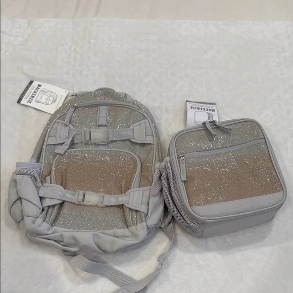 Pottery Barn Kids Silver and Tan Backpack Set NWT